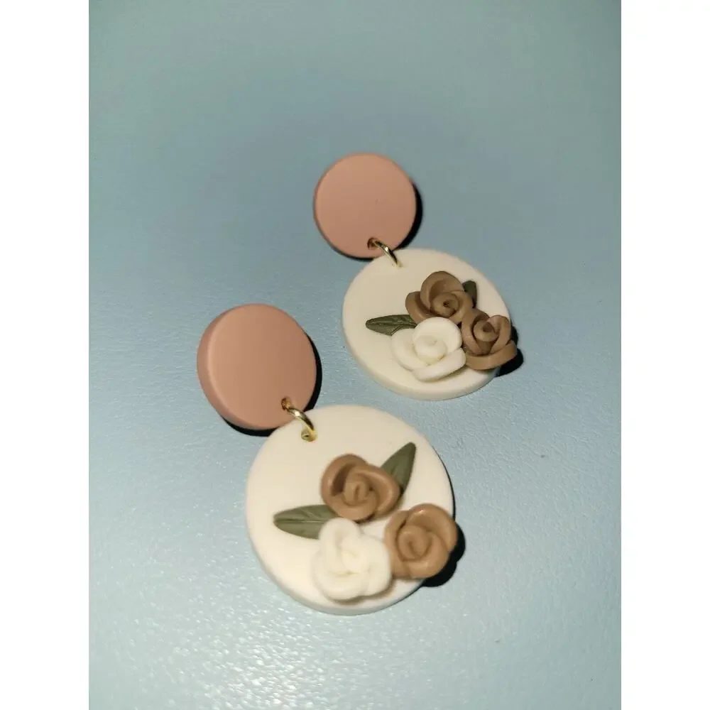 Handmade Mexican Terra Cotta Barro Inspired Dangle‎ Post Earrings Light Weight